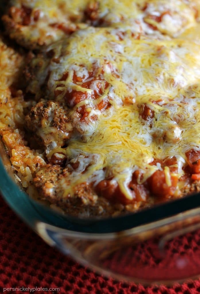 One Dish Baked Salsa Chicken Casserole is perfect for busy week nights or any night that you want a quick and easy dinner that's full of flavor! | Persnickety Plates