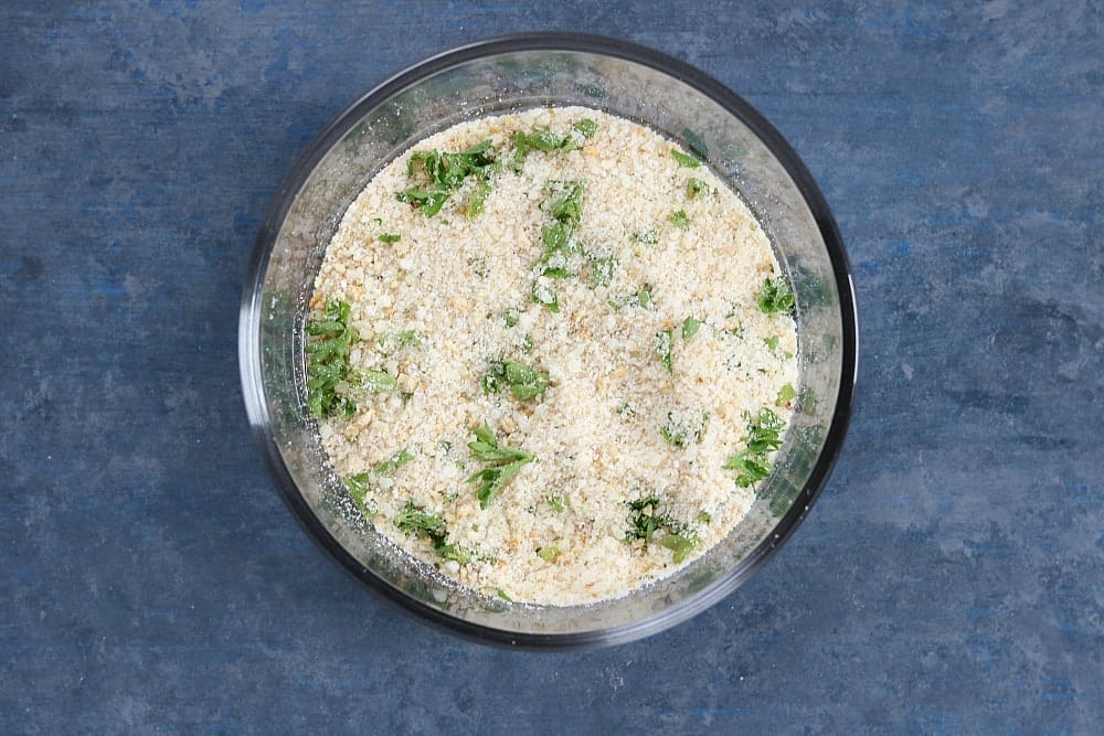 overhead shot of seasoned bread crumbs