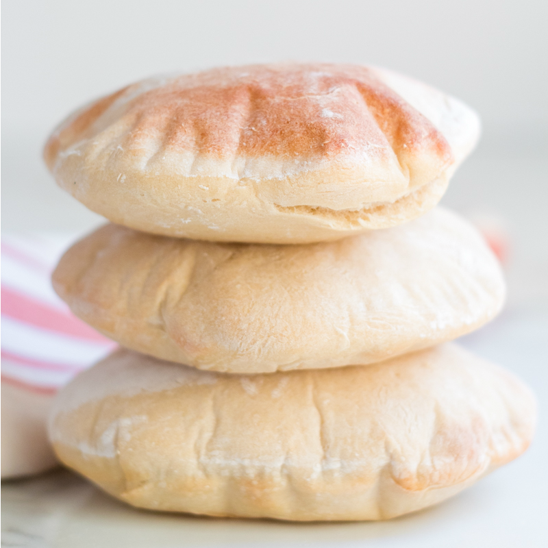 stack of three homemade pita breads