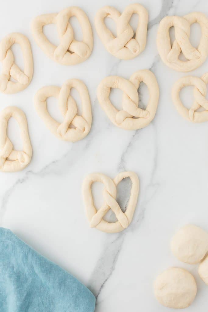 dough wrapped into pretzel shape.