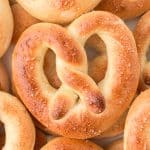 overhead shot of a homemade soft pretzel.