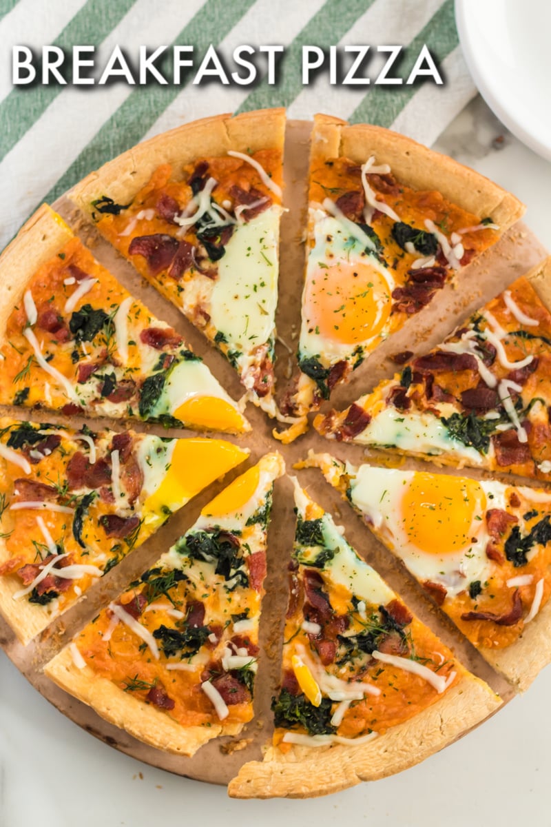 full breakfast pizza sliced