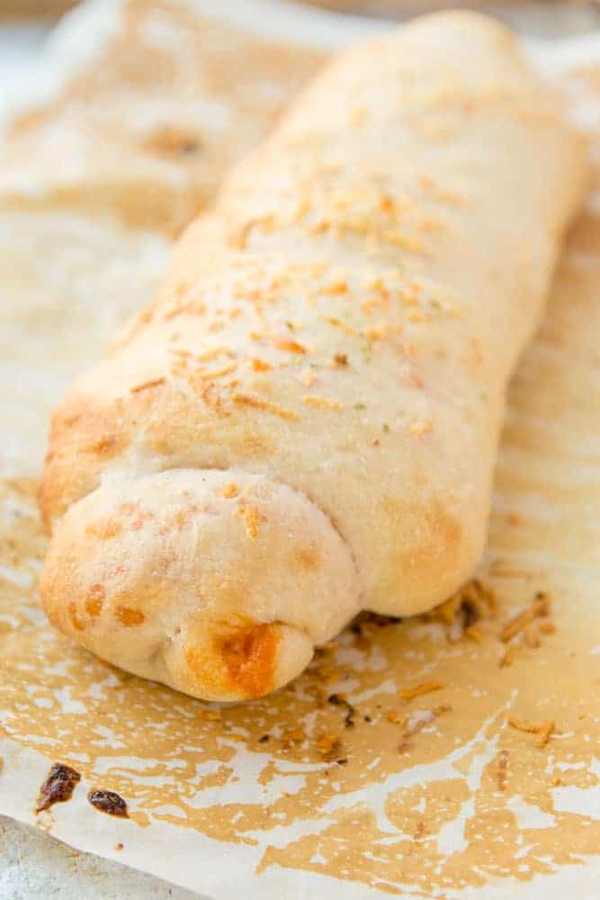 buffalo chicken bread on a baking sheet.