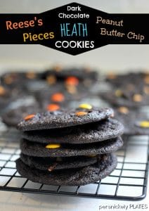 Persnickety Plates: Dark Chocolate Reese's Pieces Heath PB Chip Cookies