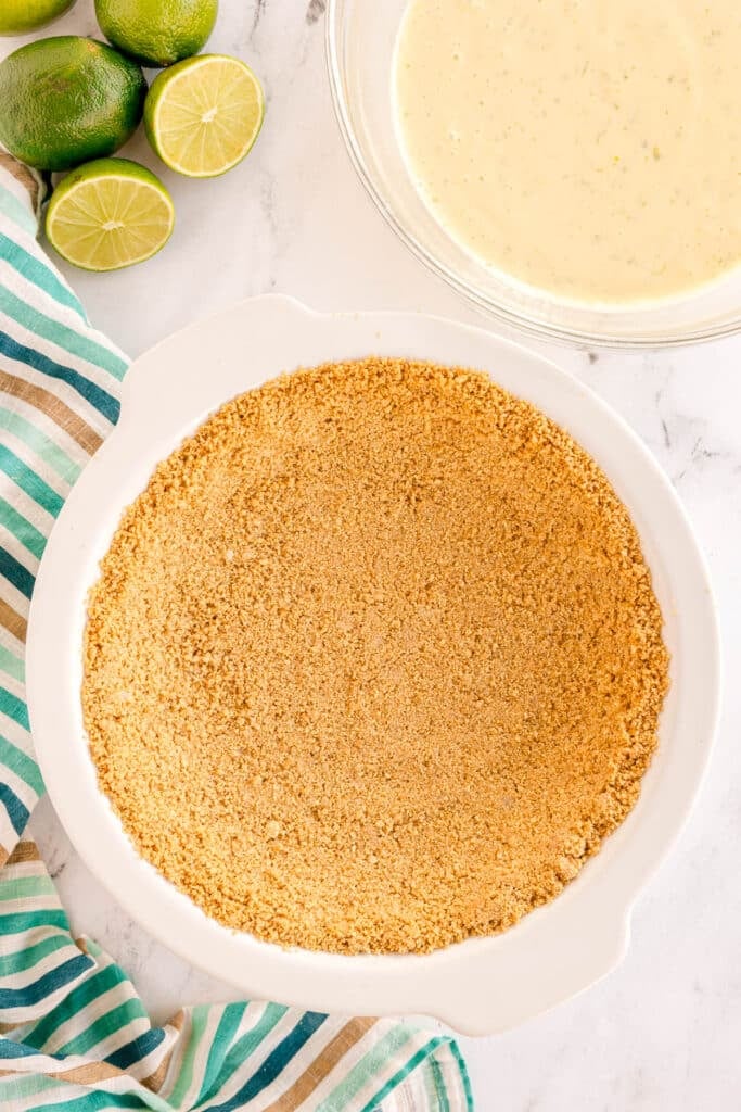 a graham cracker crust pressed into a pie plate.