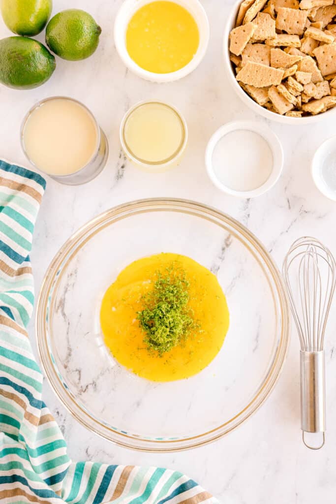 lime zest in a mixing bowl.
