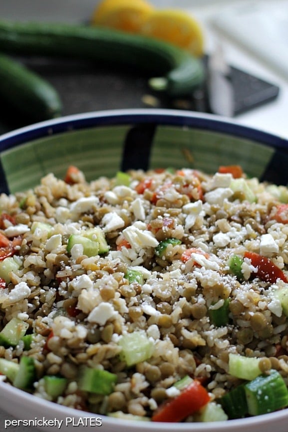 Lentils with Brown Rice & Veggies - a light but flavorful vegetarian meal | Persnickety Plates