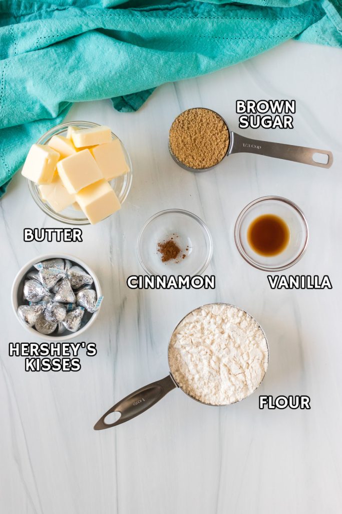 overhead shot of ingredients laid out to make hidden kiss cookies