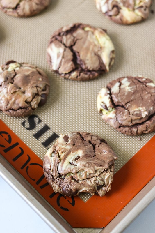fudge marble cookies on baking sheet