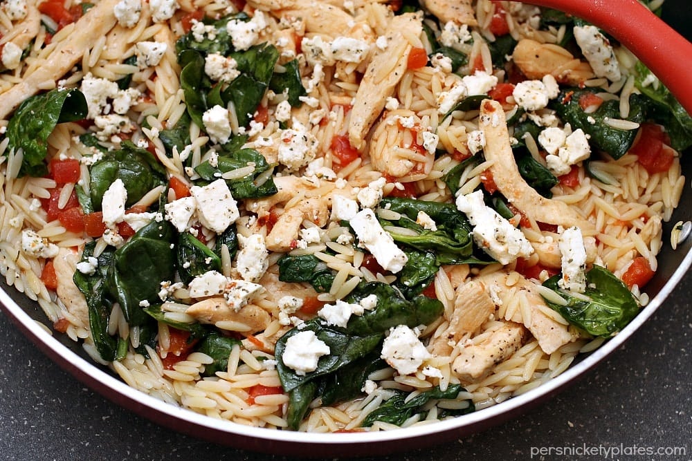 Chicken Spinach & Orzo Skillet | Persnickety Plates