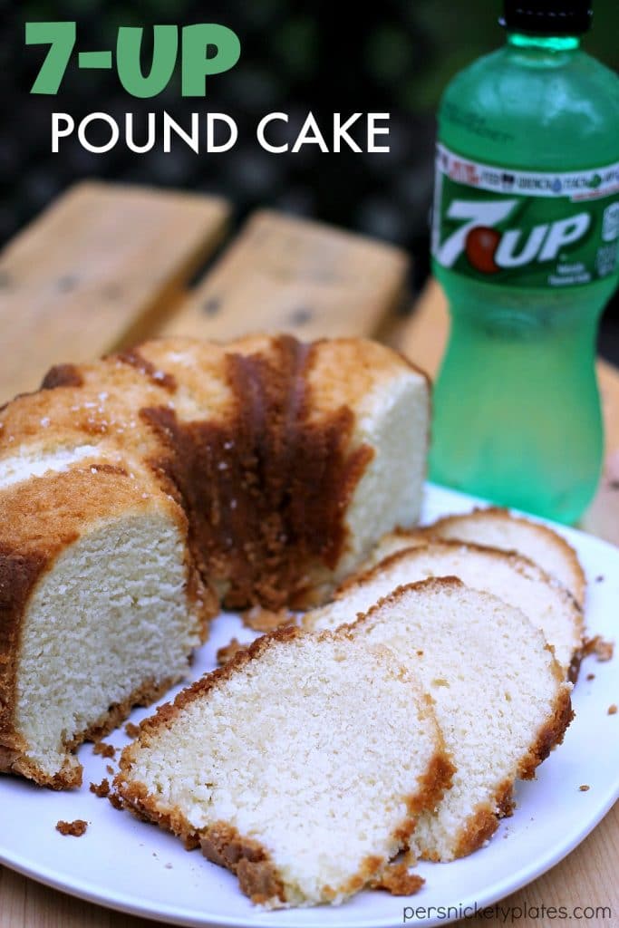 7-up pound cake sliced on a white plate Simple, sweet, moist - 7-Up Pound Cake has a mild citrus flavor and a a moist crumb. This classic pound cake is easy to make and a sure crowd pleaser. | www.persnicketyplates.com