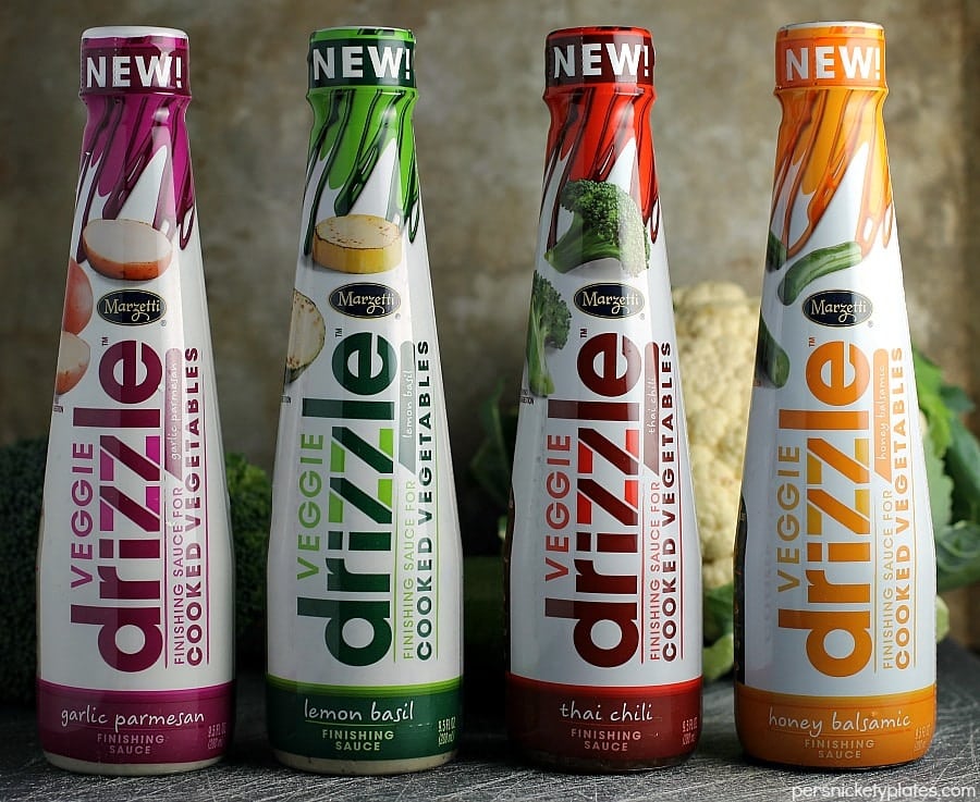 Simple blend of roasted broccoli, cauliflower, and zucchini flavored with dollops of Marzetti Lemon Basil finishing sauce. | Persnickety Plates AD