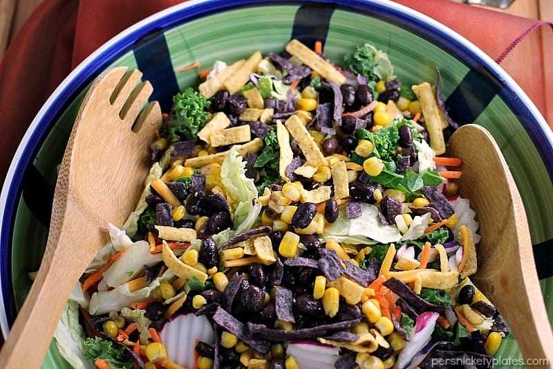 Southwest Fiesta Salad with a quick homemade spicy jalapeno dressing is a fast and healthy meal for any day of the week. | Persnickety Plates