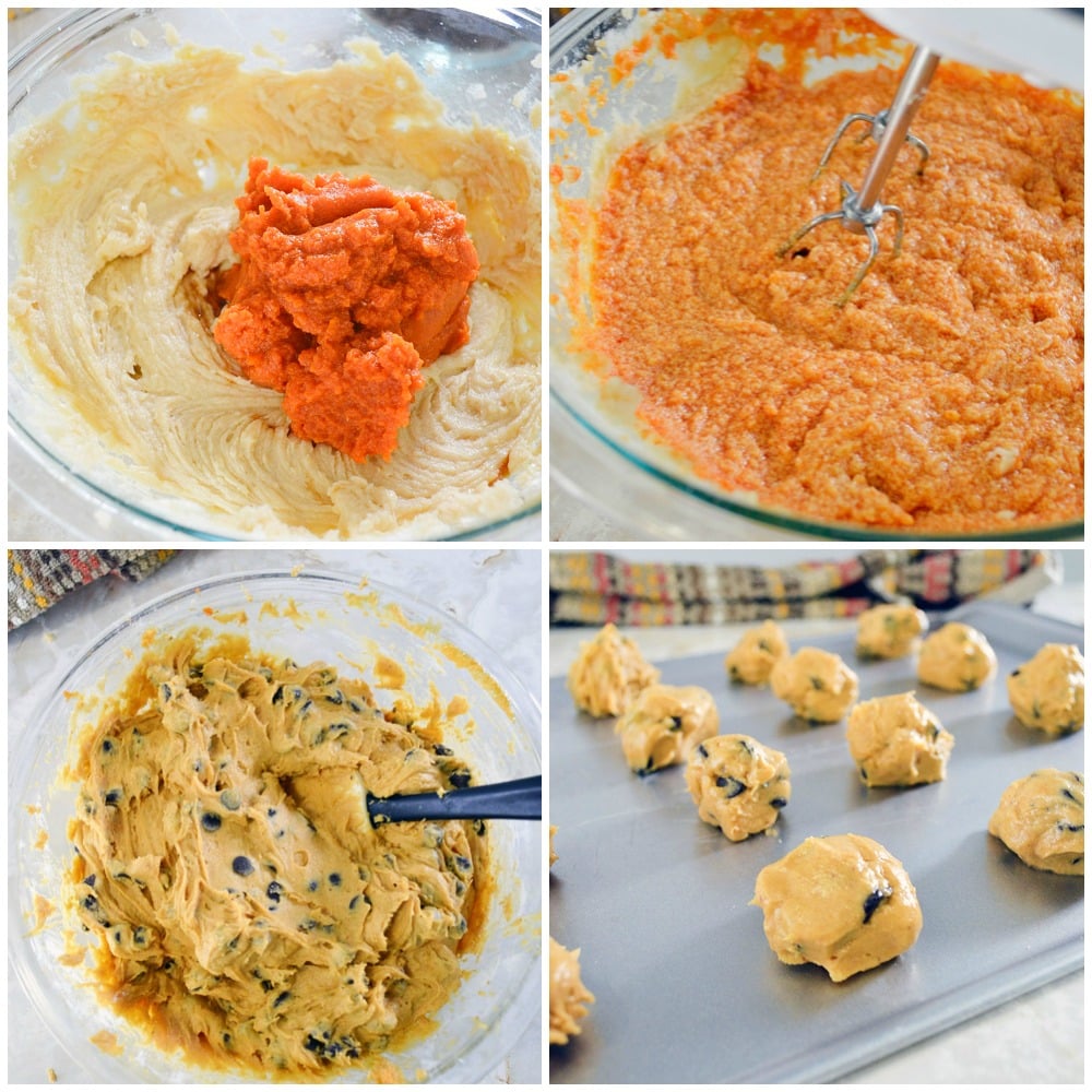 collage of process shots making cookie dough