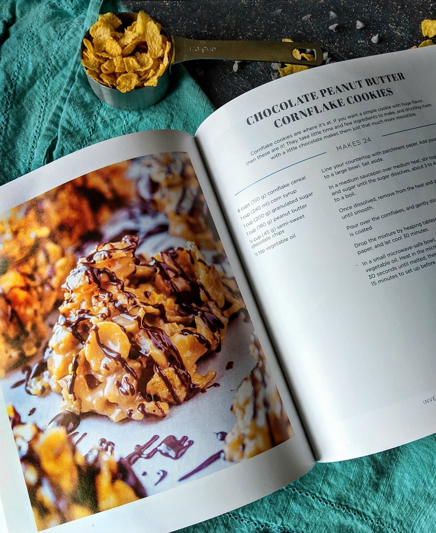 chocolate peanut butter cornflake cookies from untraditional desserts cookbook Chocolate Peanut Butter Cornflake Cookies are a sweet and salty no-bake cookie that you can whip up in no time! | www.persnicketyplates.com