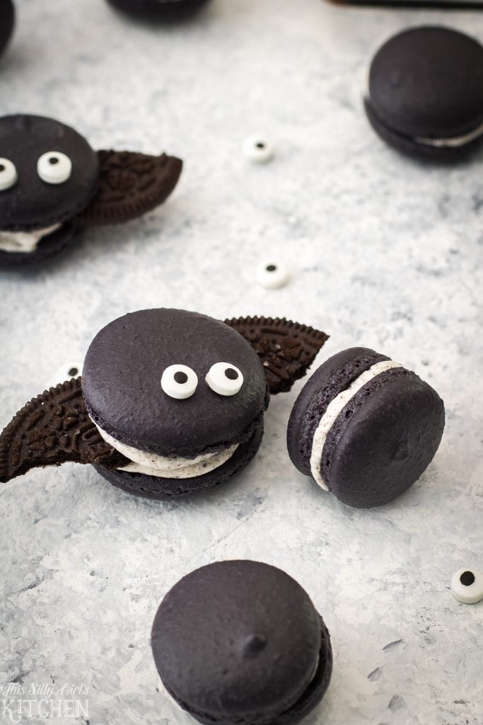 chocolate macarons shaped like bats