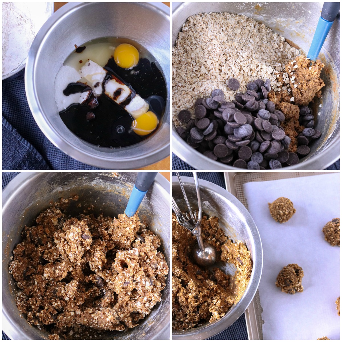 collage of mixing bowl making oatmeal cookies