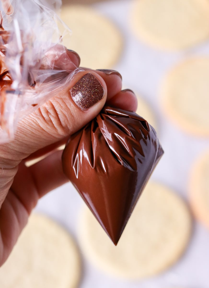 melted chocolate in plastic bag for decorating