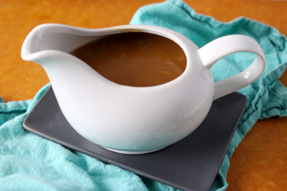 brown gravy in a gravy boat
