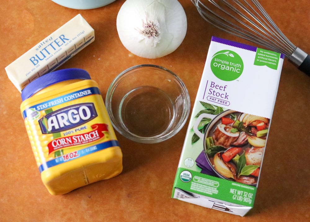 ingredients & whisk laid out to make gravy