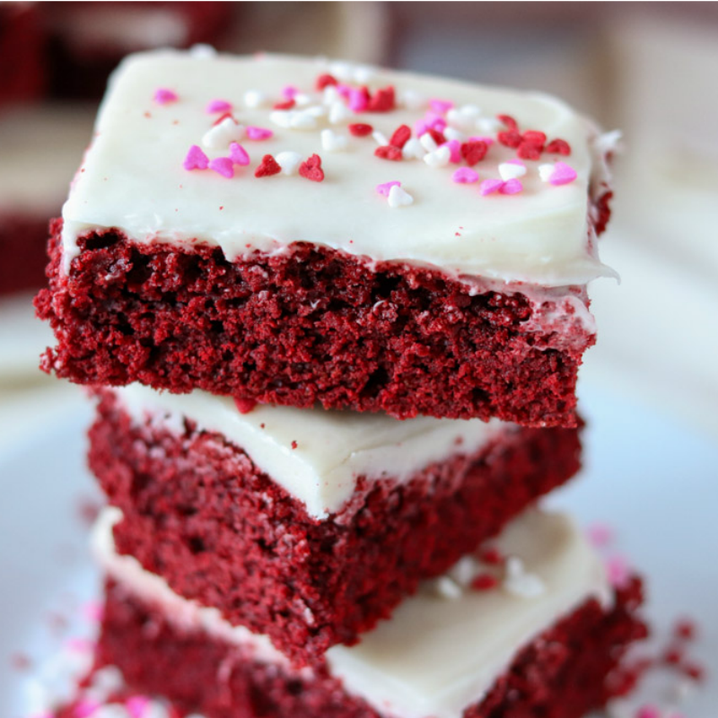 stack of red velvet cookie bars