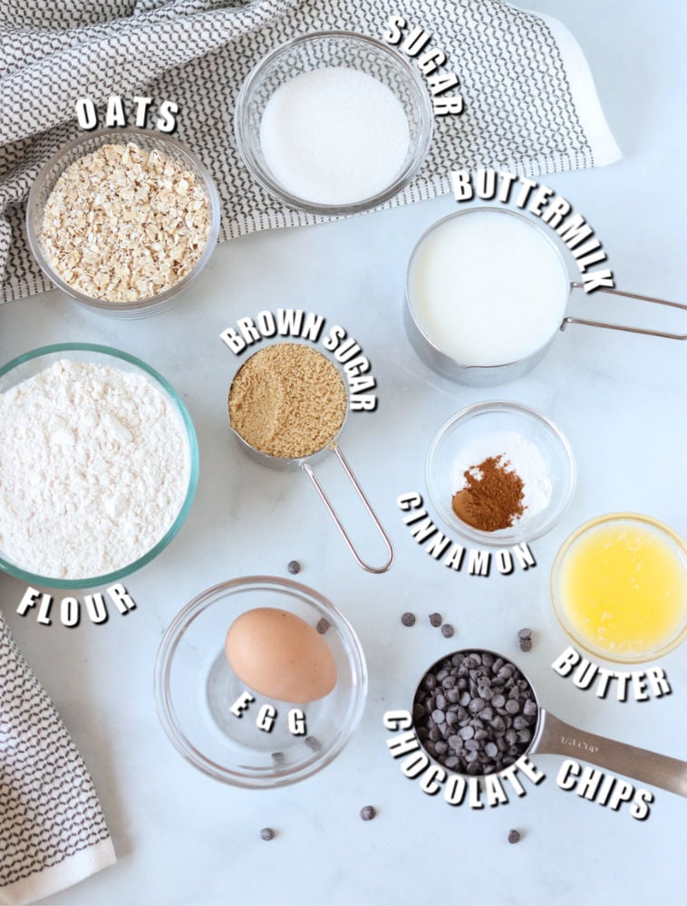 baking ingredients laid out to make quick bread