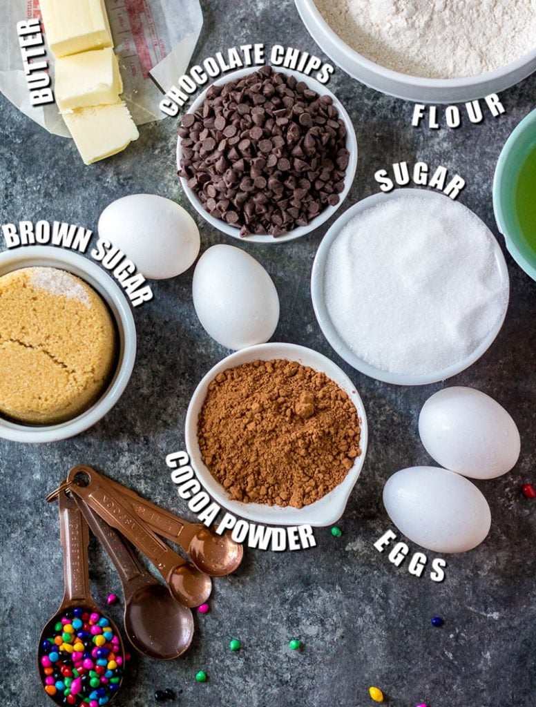 overhead shot of ingredients laid out to make cosmic brownies