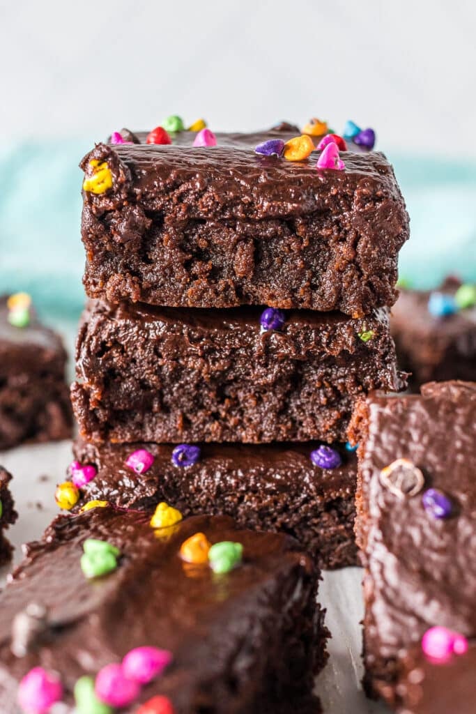 stack of homemade cosmic brownies.
