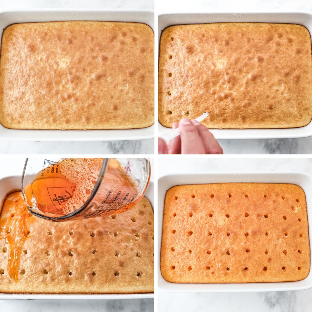 poke cake collage of process shots