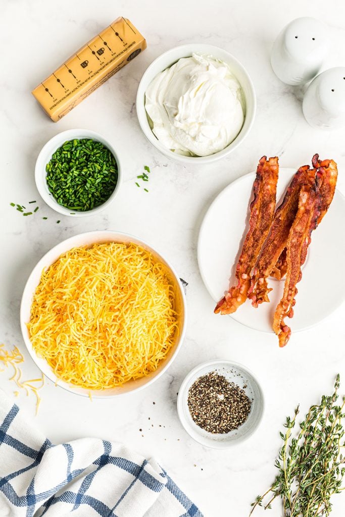 baked potato toppings - bacon, cheese, sour cream