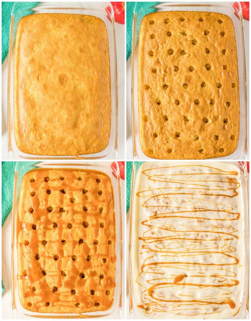 process shot collage of poke cake