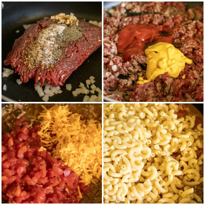collage of making skillet pasta