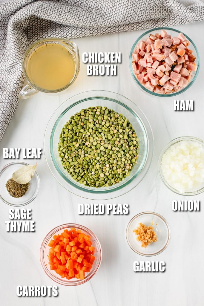 overhead shot of ingredients laid out to make soup