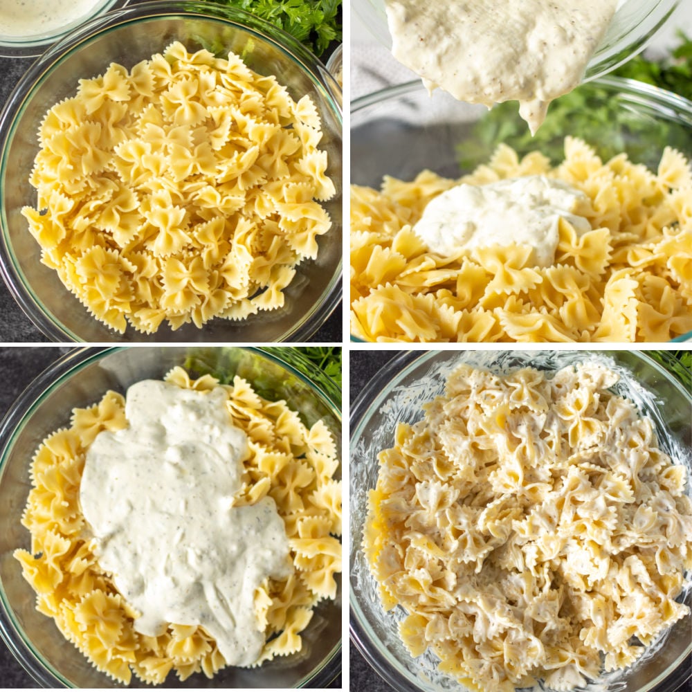 collage of bowl of pasta making a cream sauce