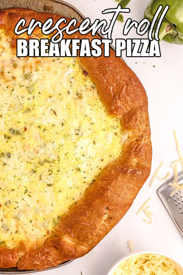 overhead shot of egg based breakfast pizza