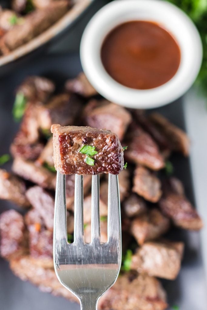 steak bite on a fork