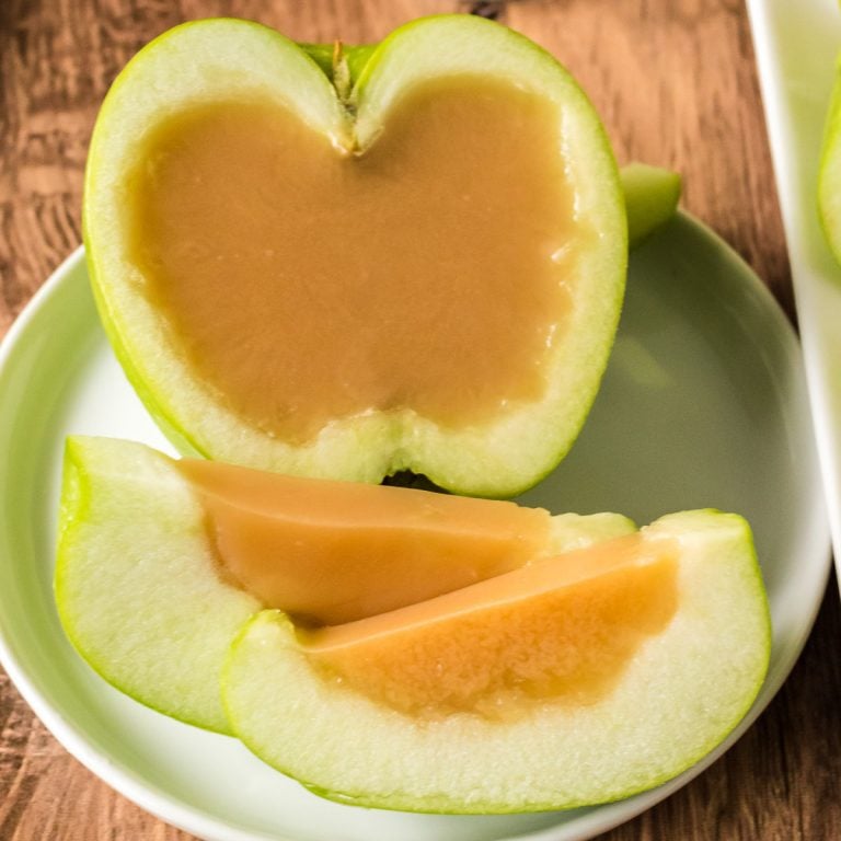 caramel apple jello shot made in a granny smith apple