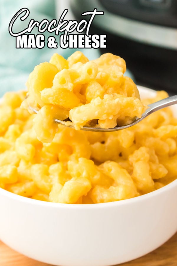 fork lifting a bit of mac and cheese from a bowl