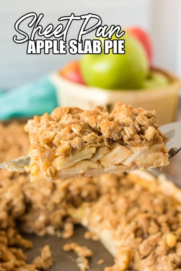 apple slab pie slice being lifted from the pan
