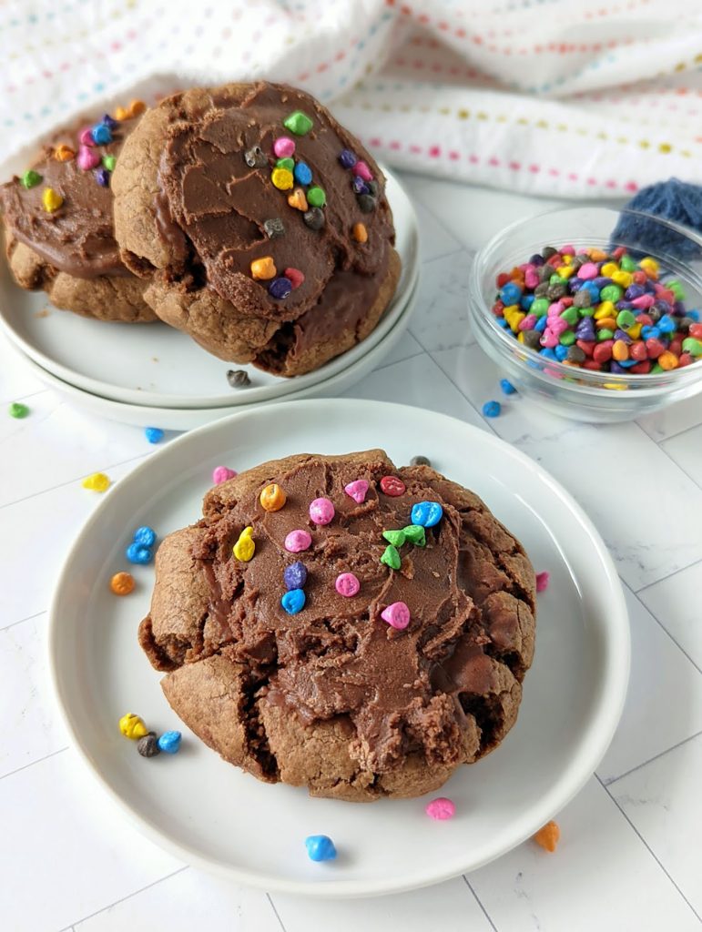 cosmic brownie cookie on a white plate.