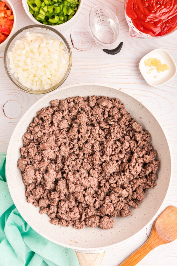 overhead shot of cooked ground beef.