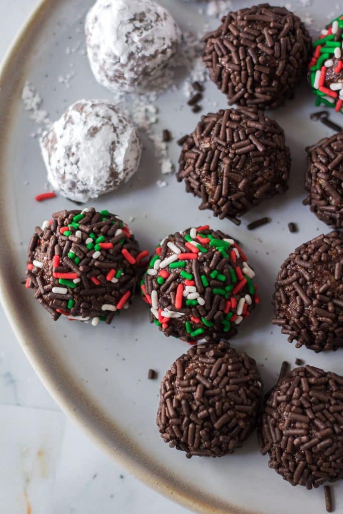 plate of sprinkled rum balls.