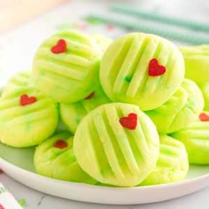plate of grinch christmas cream cheese mints.