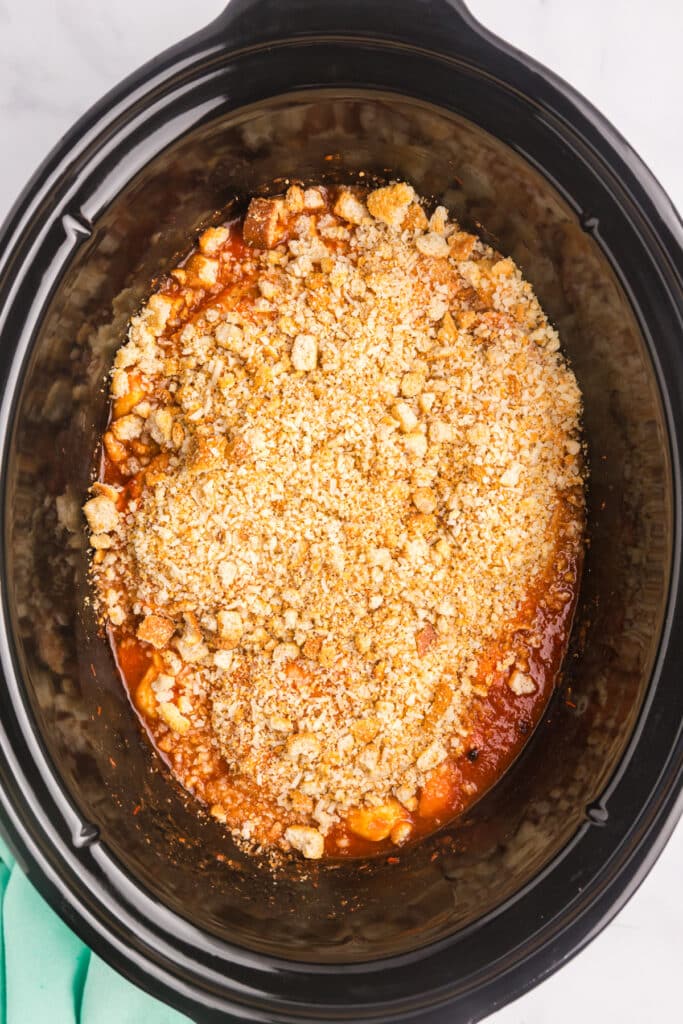 breadcrumbs sprinkled in a crockpot over chicken.