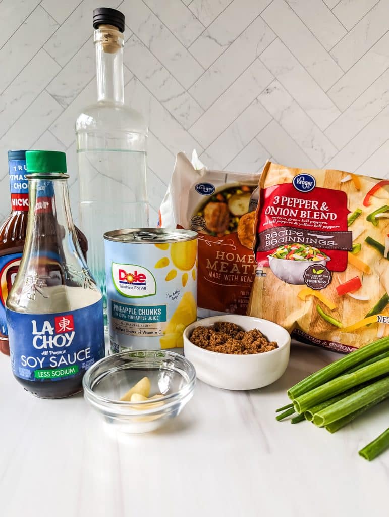 ingredients laid out to make hawaiian meatballs.