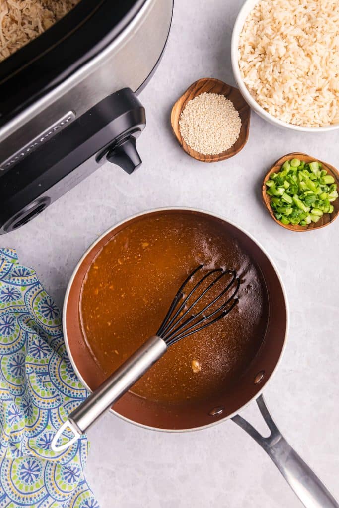 teriyaki sauce in a saucepan.