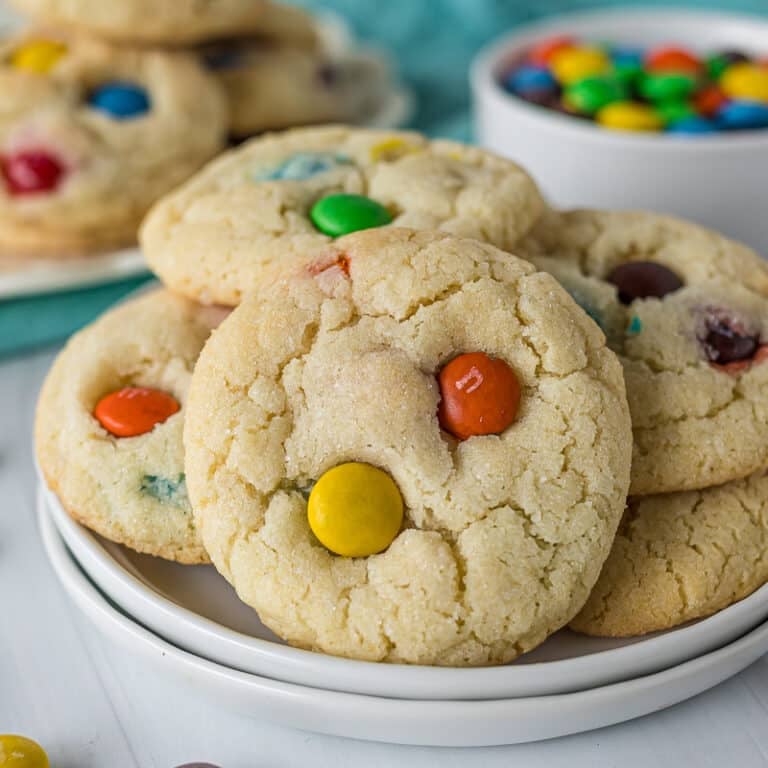 plate of M&M sugar cookies.