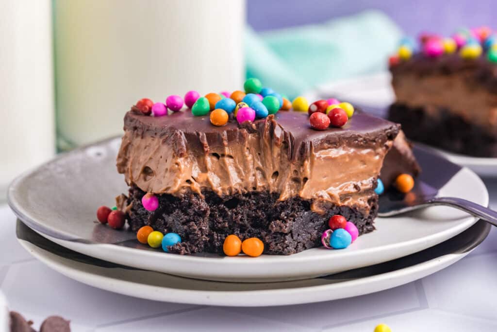 slice of cosmic brownie lush with a bite missing.