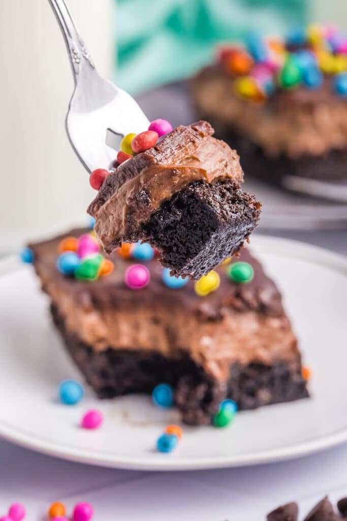 bite of cosmic brownie lush on a fork.