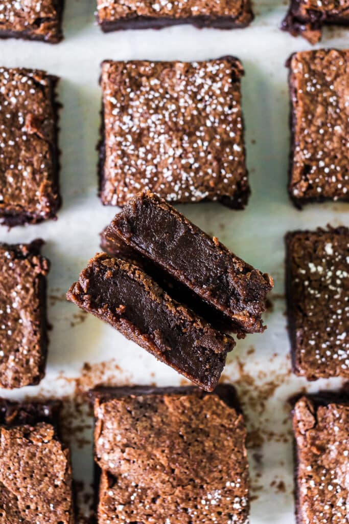 overhead shot of sliced brownies.